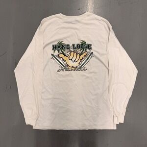 Hang Loose Hawaii Long Sleeve T-Shirt Mens White Surf Graphic Shaka Tee L
